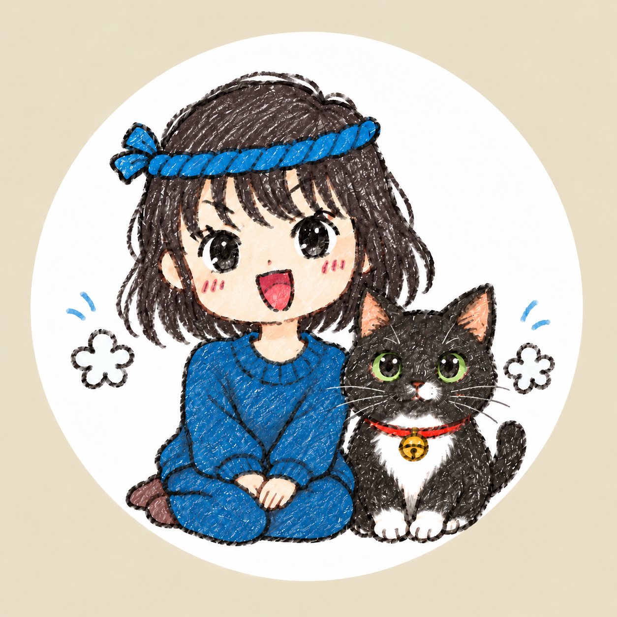 Akiと黒猫のイラスト