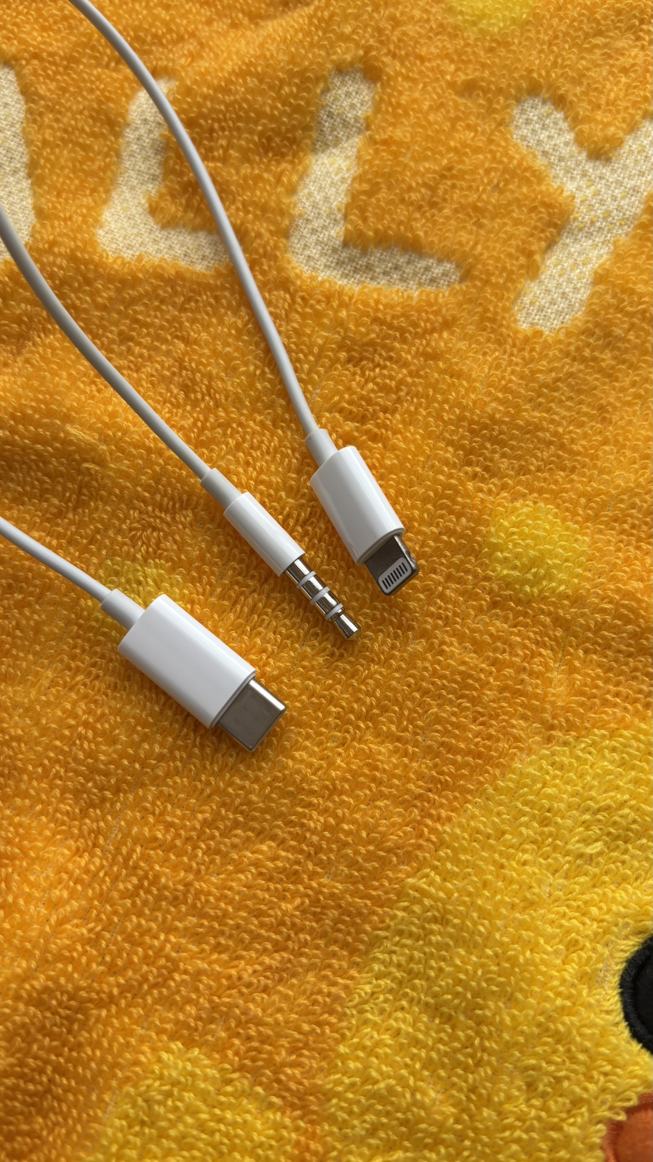 私が持っているEarPods。左からUSB-C、3.5mmプラグ、Lightning(ライトニング)。